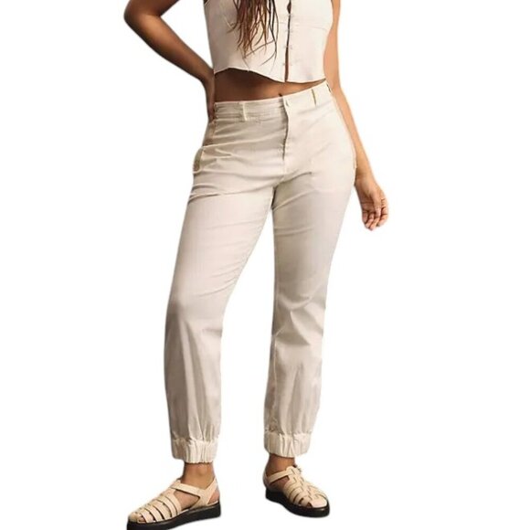 Anthropologie The Richie Slim Joggers Size 14 White Cotton Twill Tapered Leg NWT - Picture 4 of 11